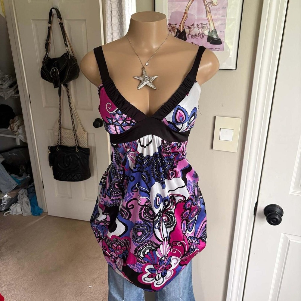y2k 2000s fairy psychedelic pink purple babydoll tie back top